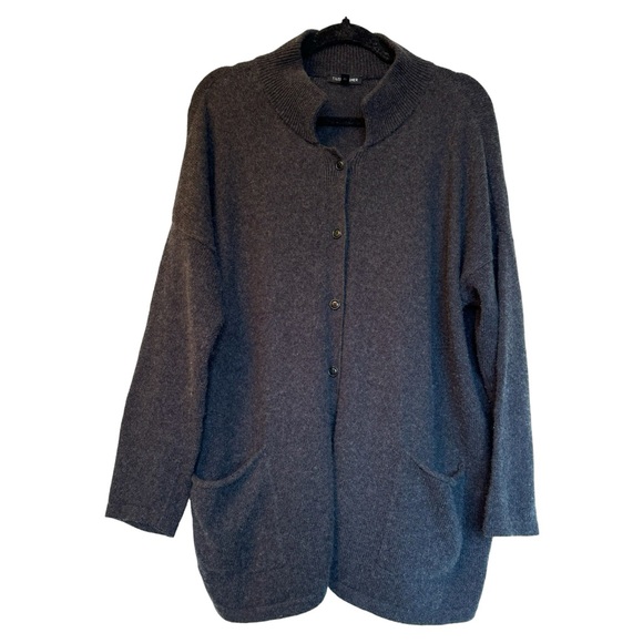 Eileen Fisher Sweaters - Eileen Fisher Charcoal Cotton Recycled Cashmere Button Front Cardigan Sweater M